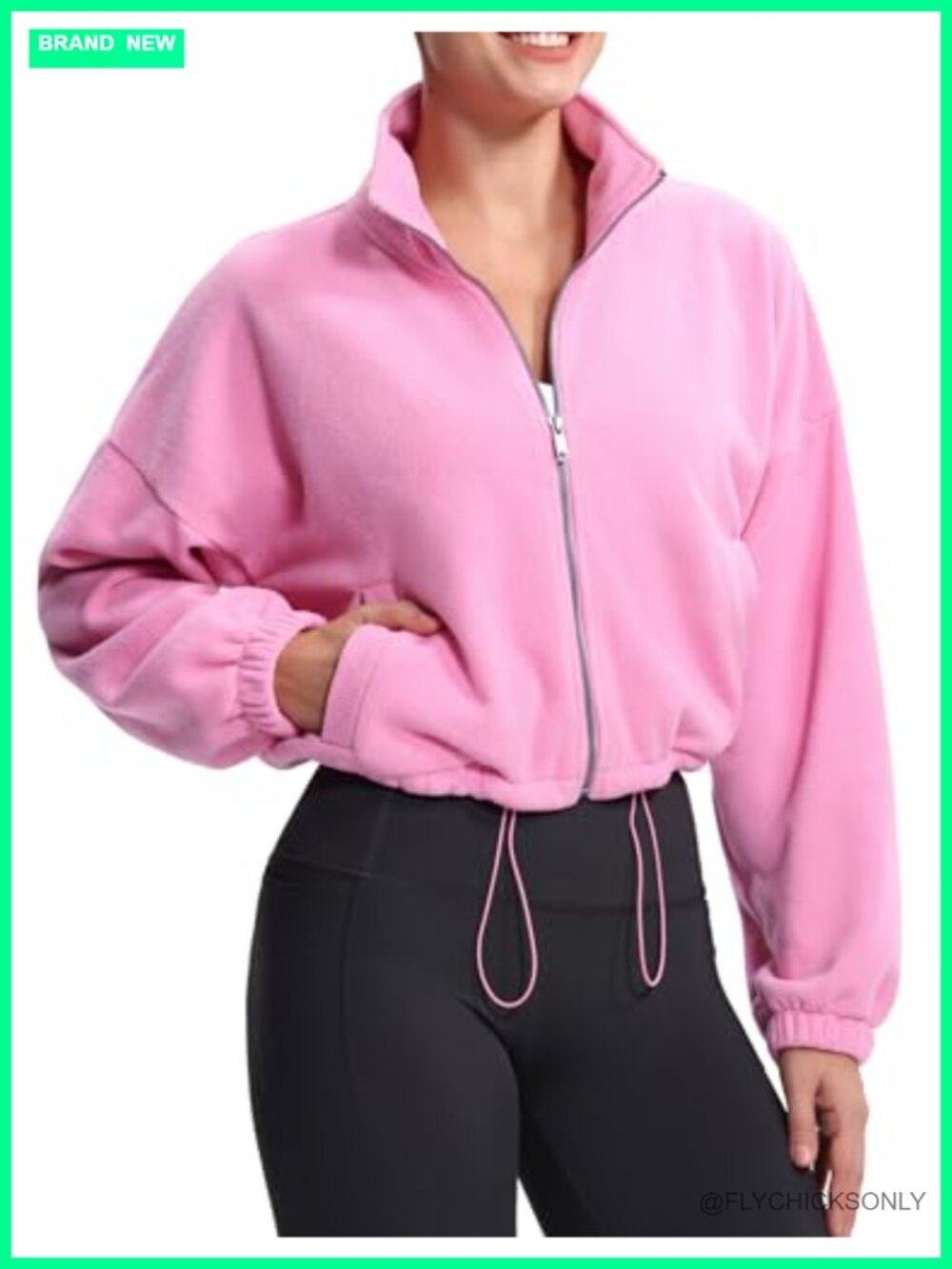 Women's Fleece Cropped Jacket Full Zip Sherpa Coat